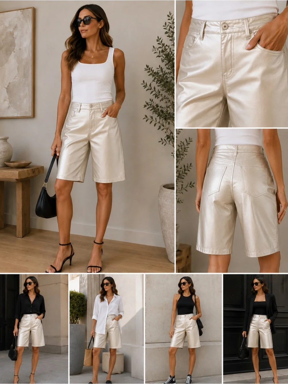 RtA Jami Ivory Shine  Satin Bermuda Shorts Sample